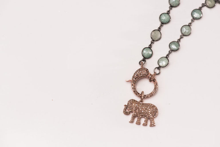 Teal and Rose Gold Elephant Diamond Necklace